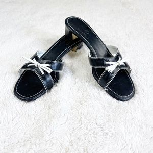 Cole Haan Black Slip On Sandals Bow Tie Strap Low